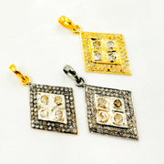 DP203. Diamond Sterling Silver Rhombus Shape Pendant with Polki Diamond